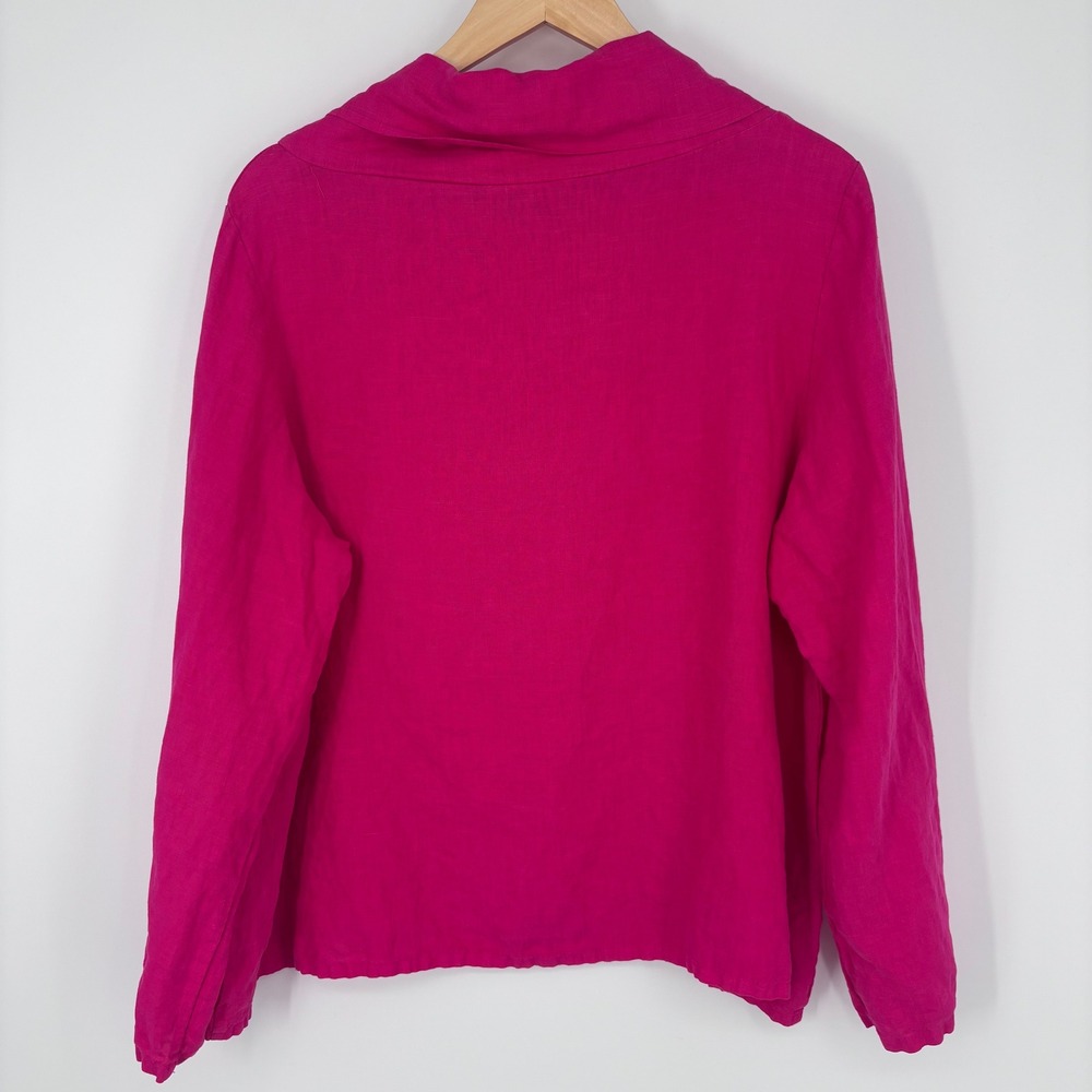 bryn Walker Linen Fuchsia Long-Sleeve Draped Neck Blouse - Picture 7 of 8